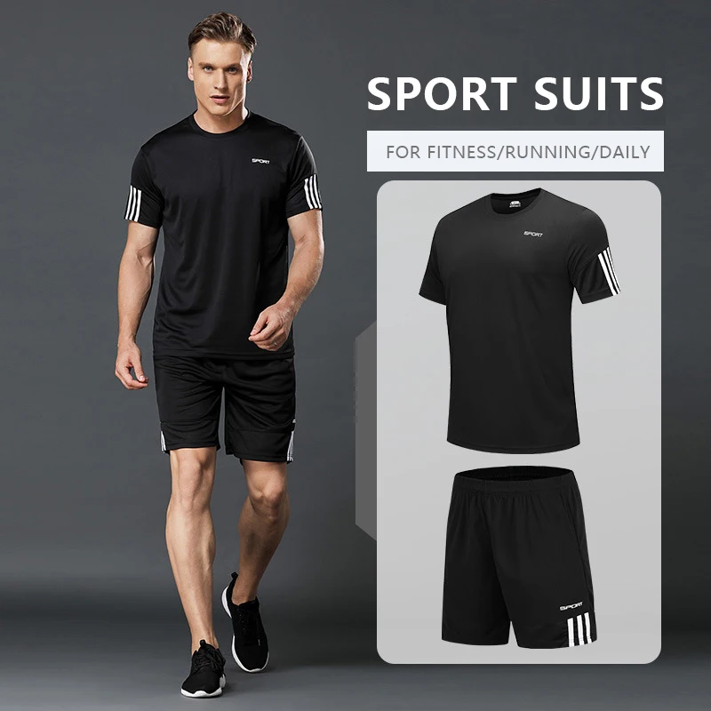 2pcs Men Running Set Male Tracksuit Gym Fitness Pant Shirt Set Jogging