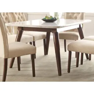 ACME Gasha Dining Table in White Marble & Walnut