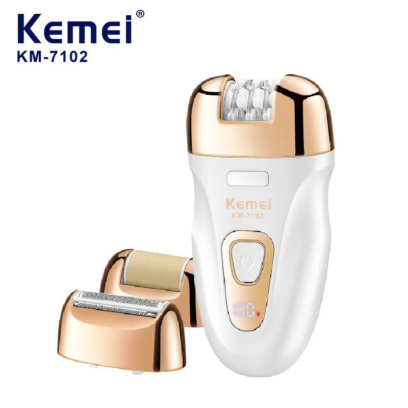 Kemei 3in1 آلة إزالة الشعر الكهربائية القابلة لإعادة الشحن مزيل الشعر مزيل الكالس ماكينة حلاقة للسيدات للساقين والبيكيني تحت الإبط والجسم والوجه