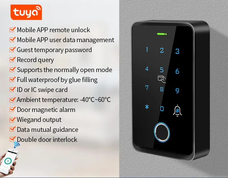 WiFi Tuya Fingerprint Access Controller Outdoor Waterproof Standalone RFID Keypa
