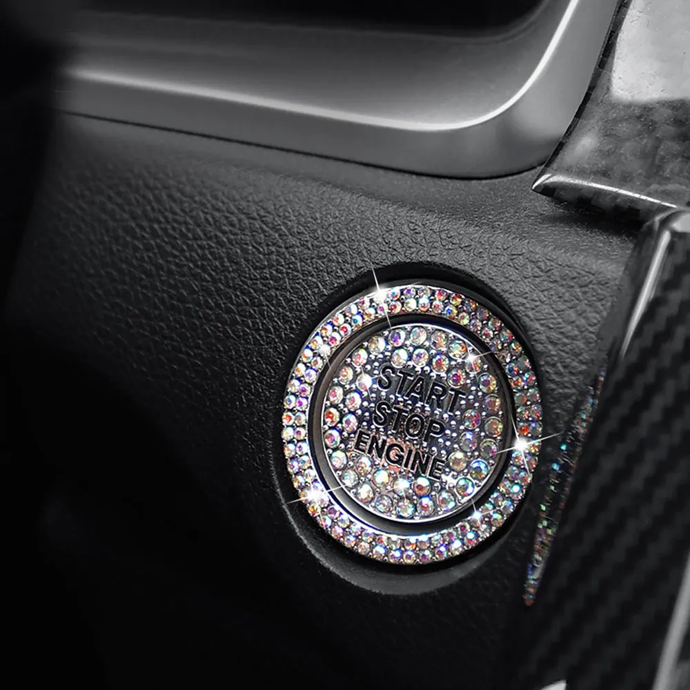 

Кнопка запуска и остановки зажигания, крышка переключателя автомобиля, однокнопочный двигатель, бриллиантовое кольцо, украшение для автомобиля «сделай сам»