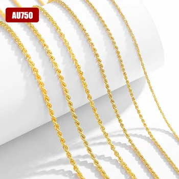 Real 18K Gold Necklace Match Pendant Chain Solid AU750 CLavicle Chain for Women Fine Jewelry Wedding Gift 1