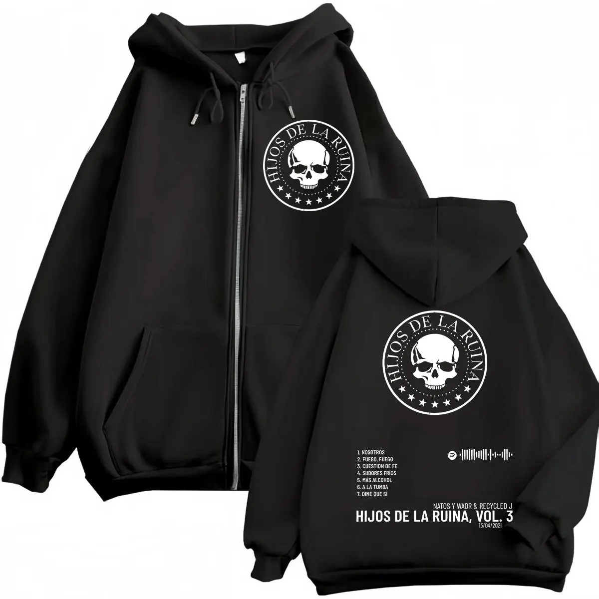 Rap Duo Natos und Matte De La Ruina Album Reißverschluss Hoodie Herren Damen Hip Hop Retro Zip Up Sweatshirts Gothic Fashion Pullover
