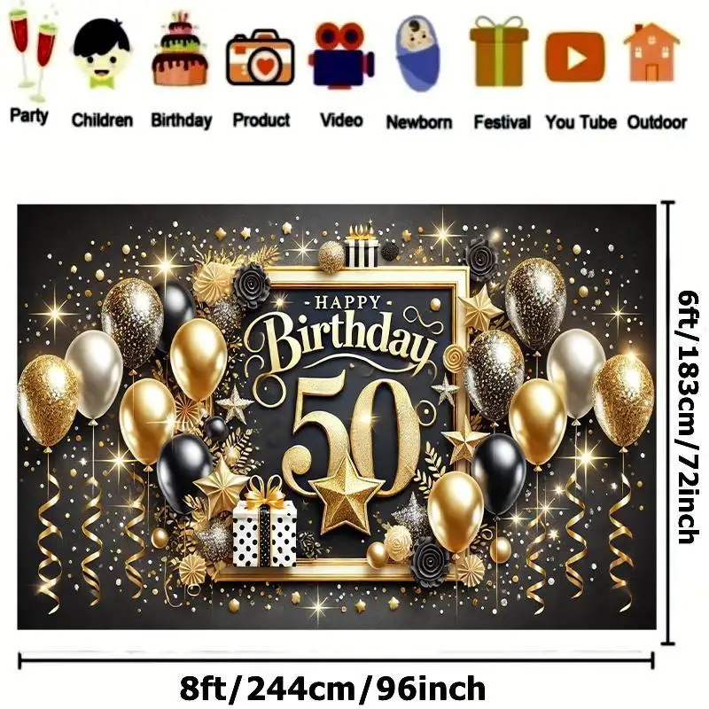 Happy 50th Birthday Celebration Banner – Partydekoration, geeignet für Haus-, Garten-, Studio- und Outdoor-Aktivitäten – Detail 3