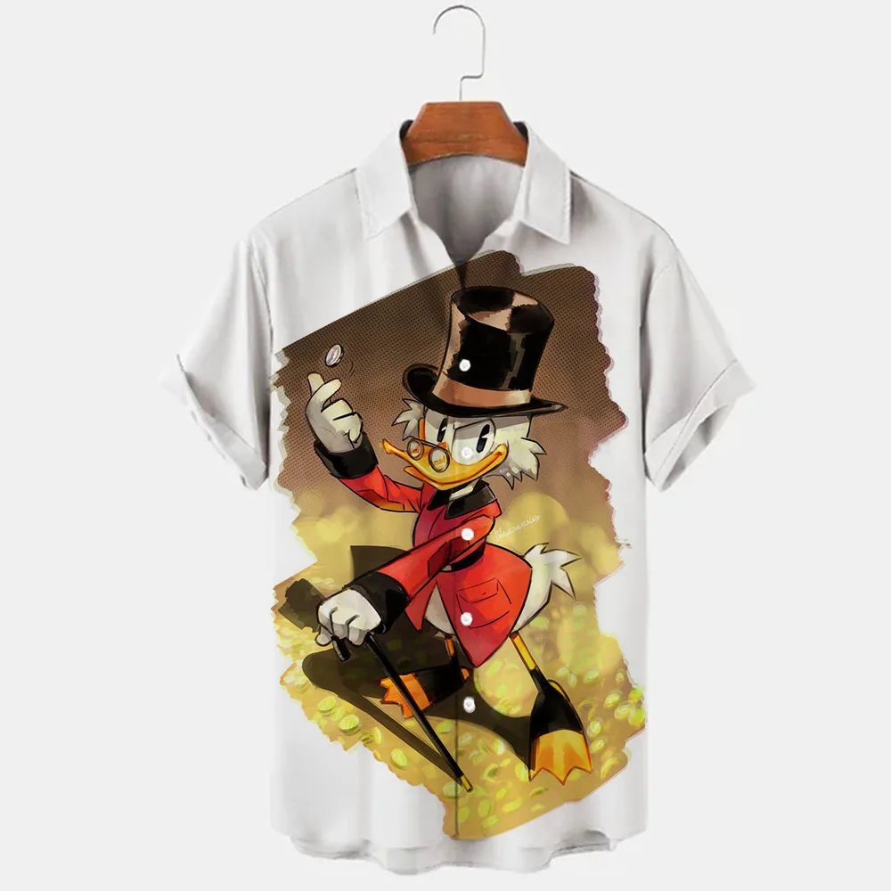 New Summer 2022 Disney Donald Duck and Mickey Brand Cartoon Casual 3D Printed Short Sleeve Lapel Shirt Slim Fit Men's Top