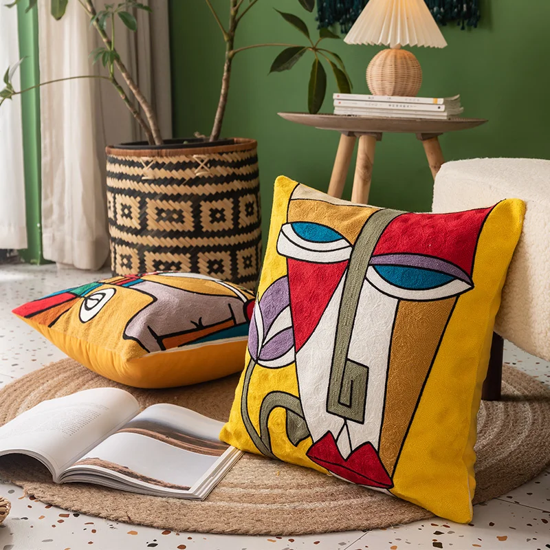

45x45cm Abstract Embroidery Cushion Cover Picasso Graffiti Pillow Case Art Painting Streak Face Pillowcase Modern Art Home Decor