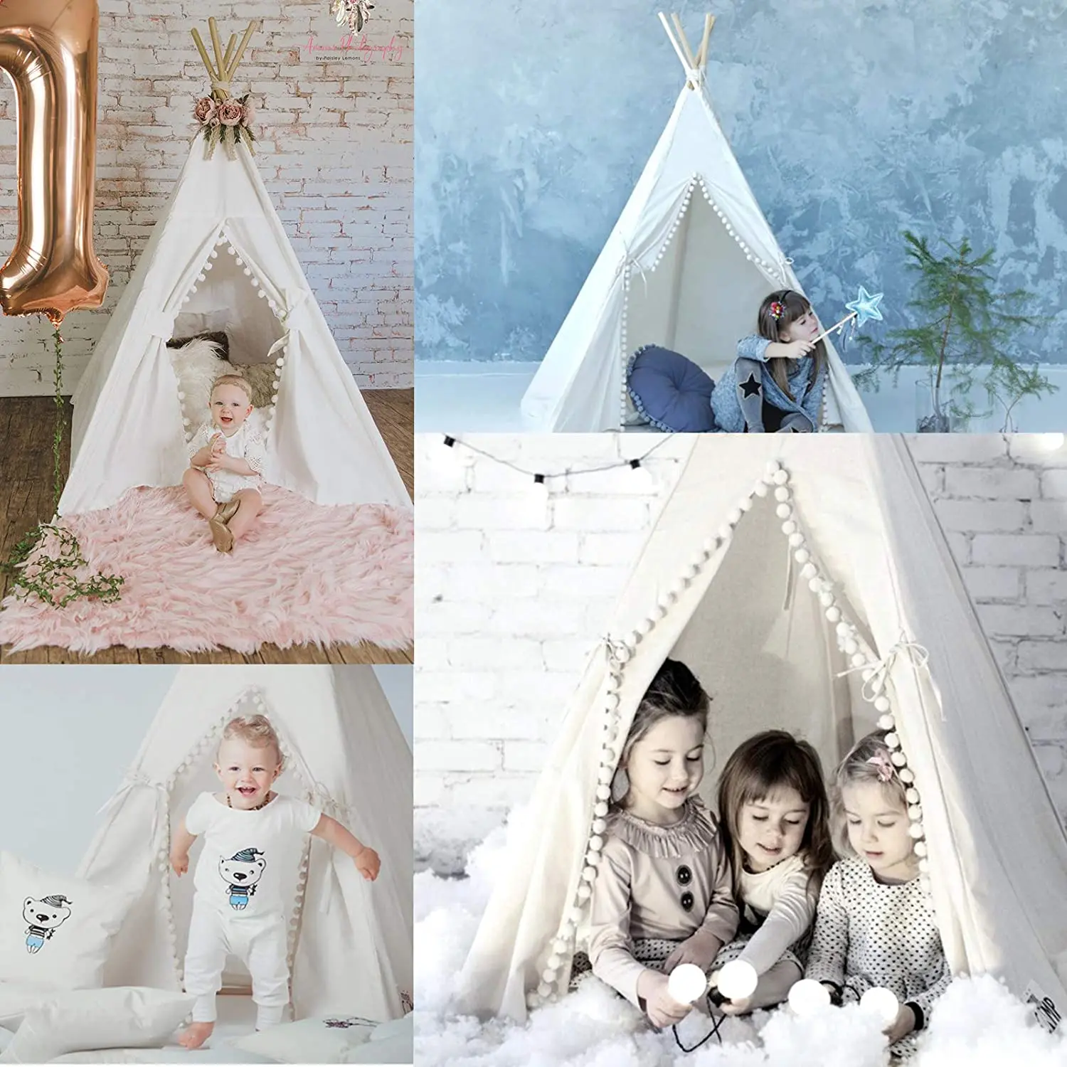 1.6m/1.3m Kid Tent Indoor Play House Wigwam for Child Portable Child Tipi Tents Teepee Toddler Ball Pit Girl Castle Play Room 3