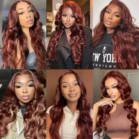 Perruques de cheveux humains ondulés HD brun rougeâtre 13x4 Lace Front, colorées, 13x6, en cheveux Remy vietnamiens, pré-épilées pour femmes 5
