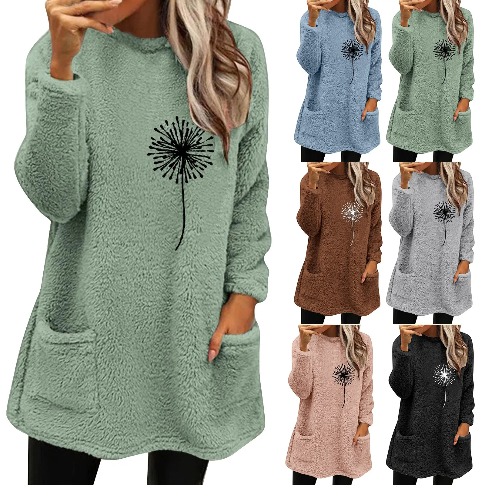 

Womens Winter Coat Loose Wool Jacket Long Sleeved Jumper With Pockets Fleece Hoodie Pack