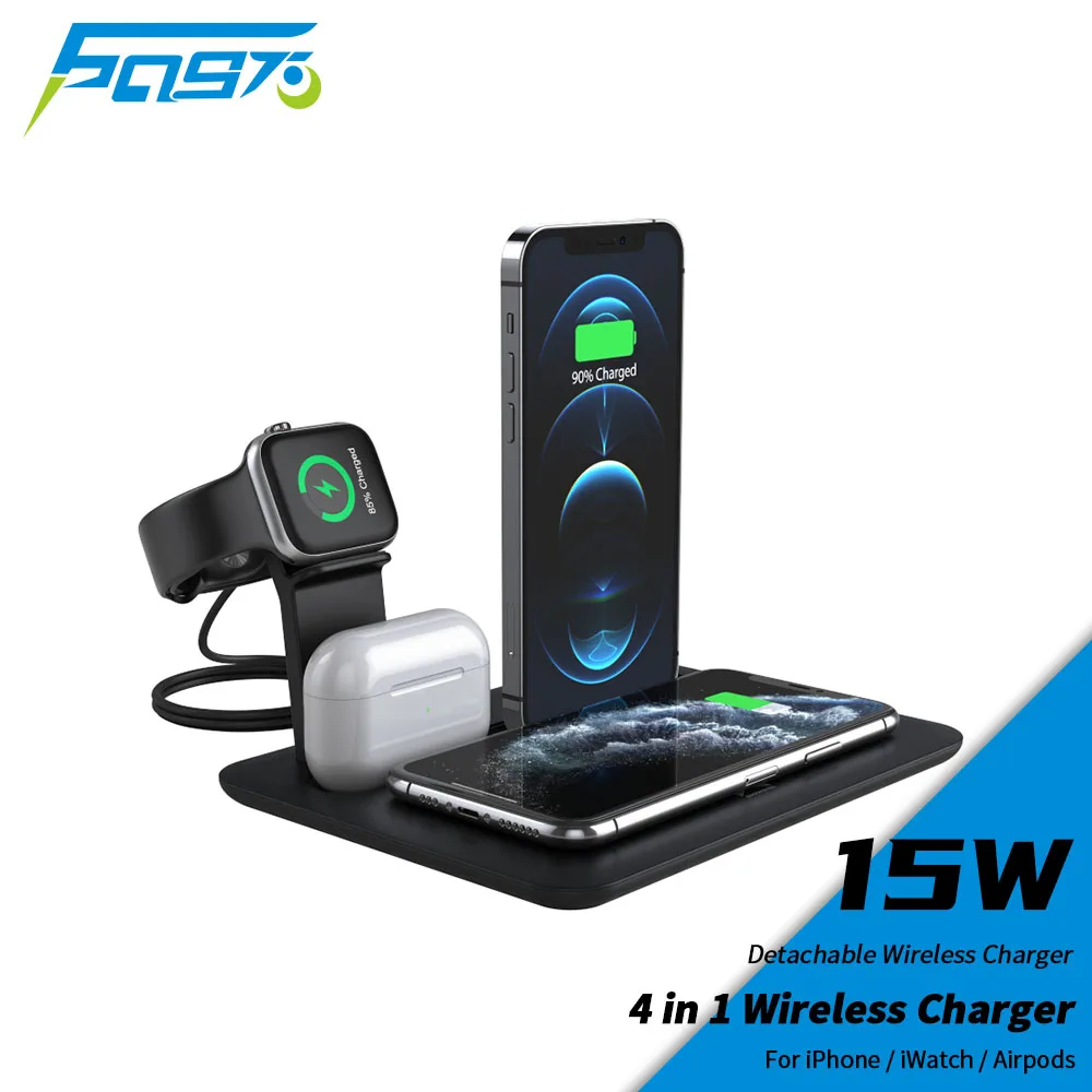 

4 in 1 Wireless Charger Stand 15W Portable Fast Charging Type C Station Holder for iPhone 11 12 13 Pro Max Mini iWatch Airpods
