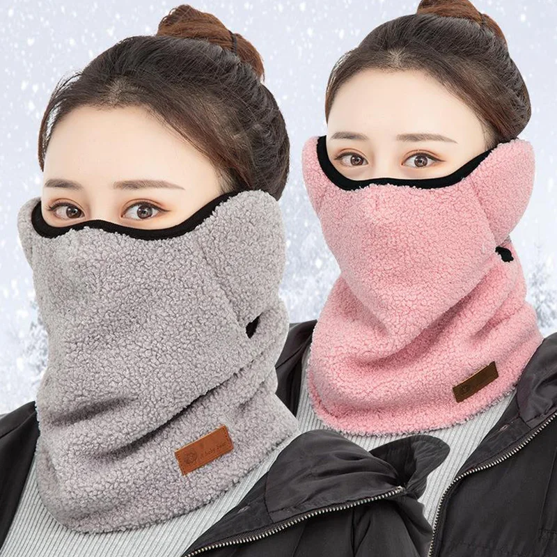 Women Winter Warm Mask Plush Thickened Neck Protection Face Cover Adjustable Outdoor Sport Cycling Windproof Ski Scarf Masks