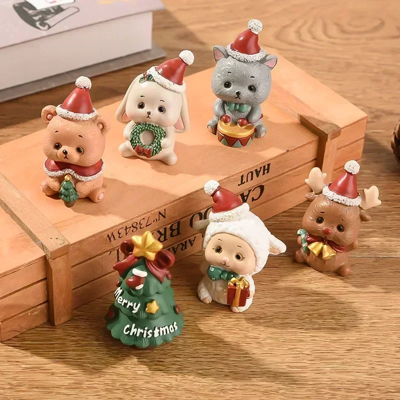 Christmas Series Craft Resin Animal Party Creative Mini Christma Tree Old Girl Kids Cute Gift Home Decoration Supplies