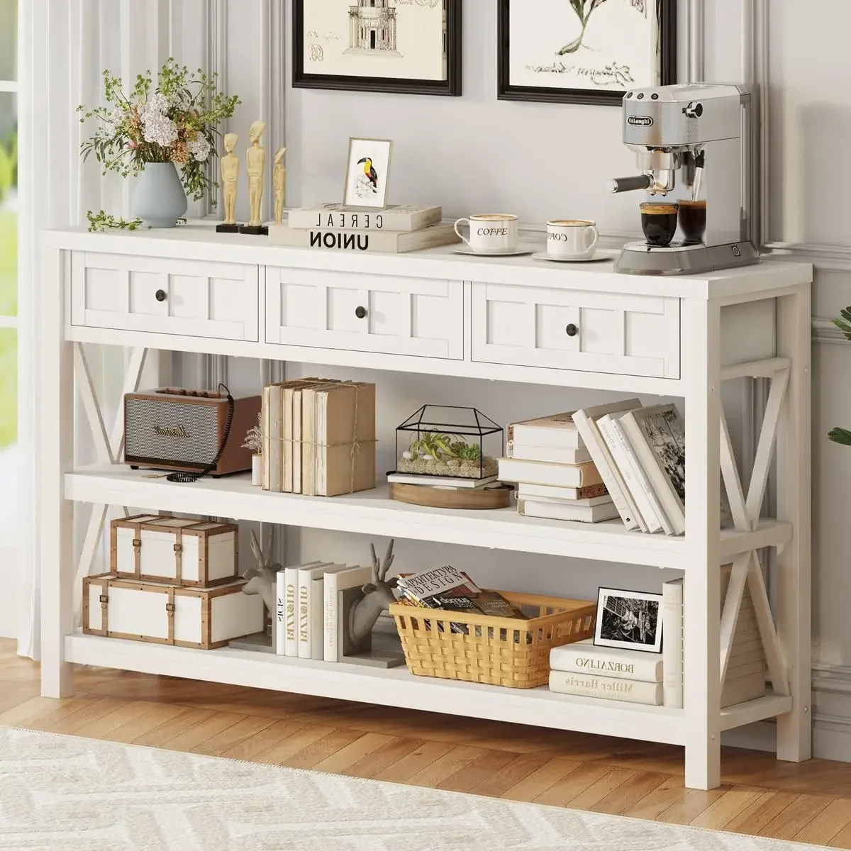 

Console Table for Entryway, Rustic Sofa Table with 3 Drawers for Living Room, Farmhouse Hallway Table