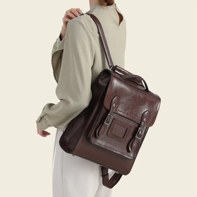 

Backpack Women's 2023 New Genuine Leather Women's Bag Fashion Oil Wax Cowhide Women's Backpack Student backpack