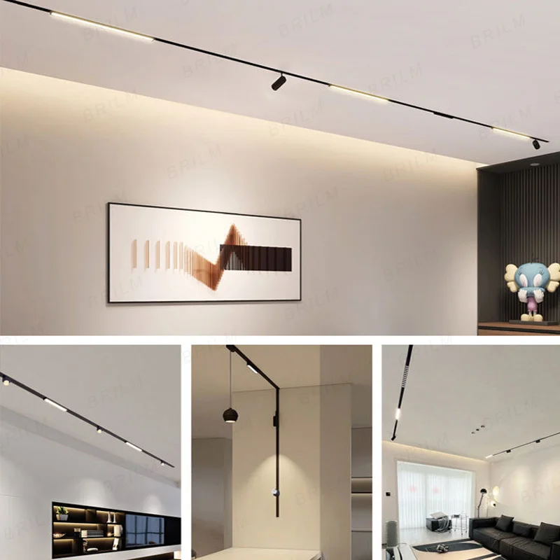 Ultra Thin Magnetic Track Light No Ceiling Required Surface Mounted DC48V Rail Home Store Flood Grille Spot LED Lamp Black White 5