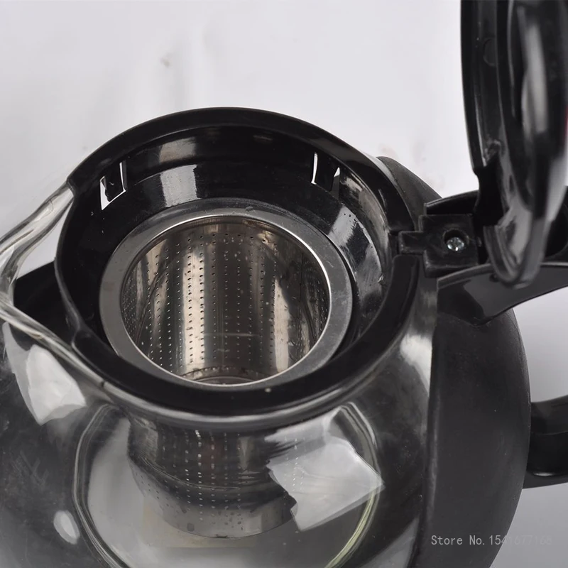 Black Clear Glass Tea Teapots, Heat Resistant Infuser, Tea Pot, Strainer Kettle, Teahouse Drinkware, Home Office, 1200ml, 1Pc