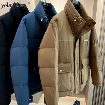 2024 New Winter Short Down Jacket Men Stand Collar Work Clothes Male White Goose Trend Lightweight Padded s FC