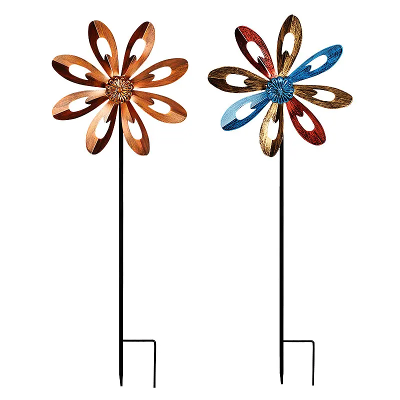 Wind Spinner With Stake Standing Lawn Flower Pinwheel Outdoor Garden Decor Sunflower Windmill Metal Rotating Fashion Windmill garden art decor windmill toys garden windmill wind spinner sunflower wind spinner