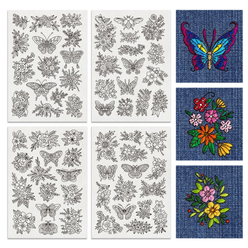 4 Fogli Stabilizzatori Idrosolubili Per Ricamo A Mano DOODLREAM, Motivo Margherite Lavanda, 21x29,7 Cm. Perfetti Per Principianti, Si Sciolgono In Acqua. - 2