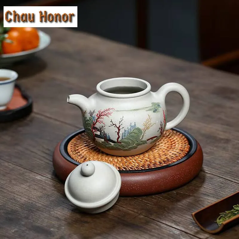 460ml Yixing Raw Ore Mutton Fat Jade Mud Purple Clay Teapot Handmade Household Kungfu Teaset Tea Ceremony Drinkware  Accessories