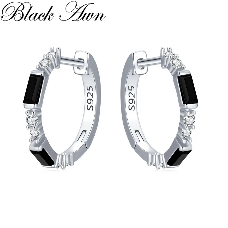 

Black Awn 2022 New Hoop Earrings for Women Classic Silver Color Trendy Spinel Engagement Jewelry I239