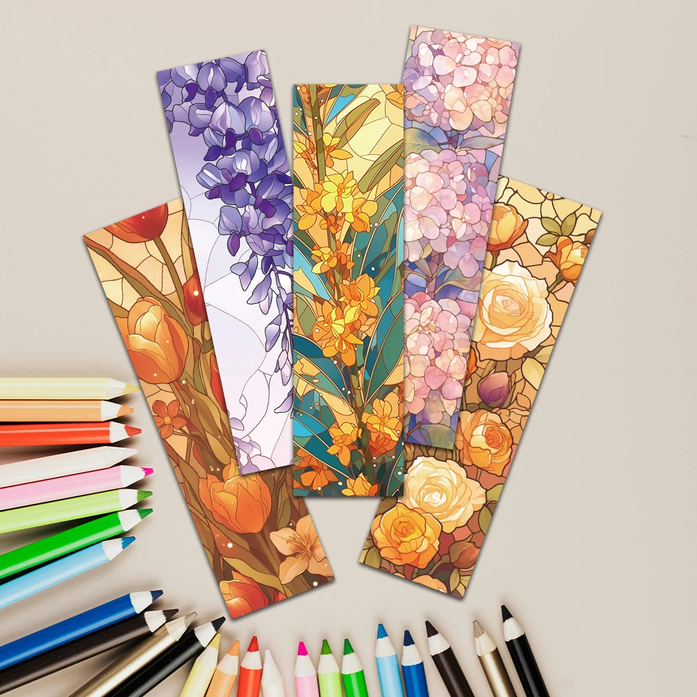 30 Stück bunte ästhetische florale Buntglas-Papier-Lesezeichen für Studenten, Leser, Buchseitenmarkierung, Bibliothek, Büro, Seitenmarkierung – Detail 9
