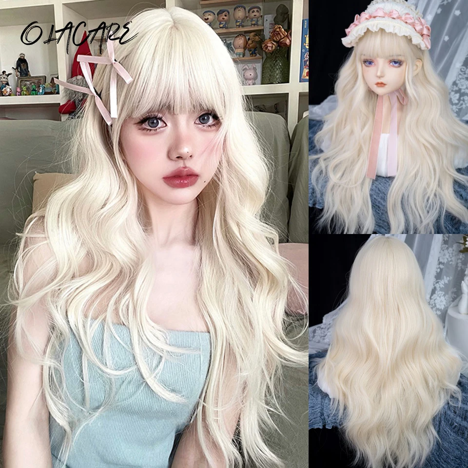 Blonde Synthetic Wig with Bangs for Women Daily Party