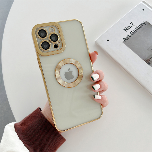 Transparent Plating Logo Hole Case for iPhone 13 Pro Max Glass Camera Protector for iPhone 11 12 Pro Max Xs 7 8Plus Cover