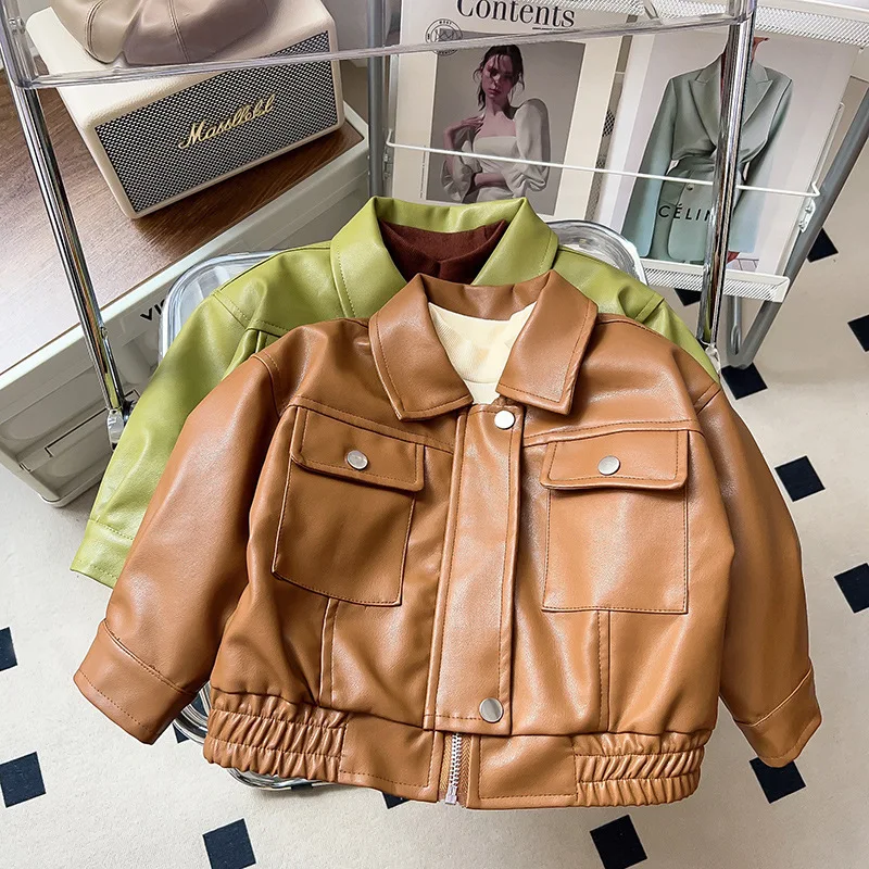 

Стильная и универсальная куртка для девочек на весну/осень, Новое поступление, повседневная кожаная куртка с отложным воротником, Детская куртка, зимнее пальто на 4-6 лет