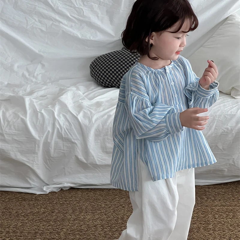 Pants Girl Boy Autumn Korean Cotton Washed Straight Simple Button Pleated Comfortable Cute Sweet
