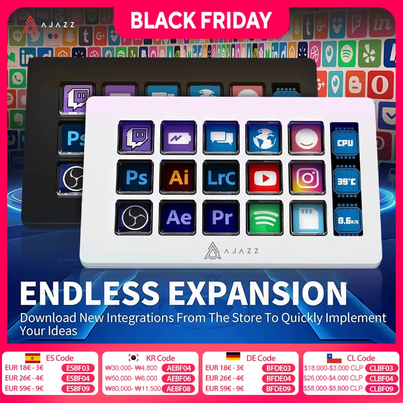 AJAZZ AKP153E Panel de consola multifuncional asistente de escritorio 15 teclas macro actiones de disparo Mini teclado personalizado - AliExpress 7