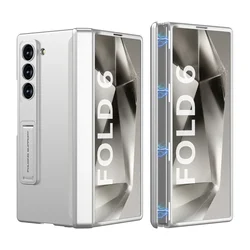GKK Magnetic Hinge Case with Tempered Glass Bracket & Matte Finish for Z Fold 6 (Silver)