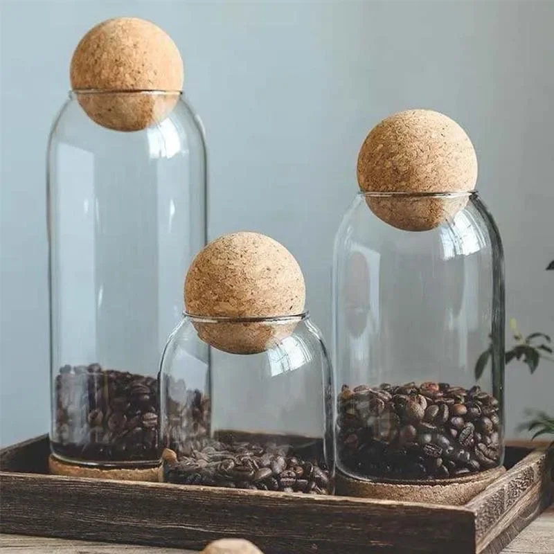 High Quality Cork Ball Glass Jar,Transparent Glass Sealed Can Kitchen Food Grain Storage Tea Candy Storage Glass Jars and Lids 5