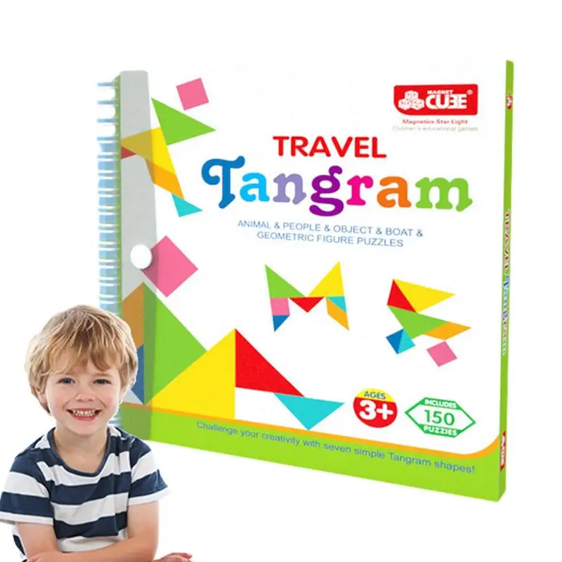 Tangram Puzzle Magnetic Shape Puzzle Pattern Blocks Set Road Trip Kids – Fun And Colorful Design Educational Jigsaw Book STEM a book on books new aesthetics in book design