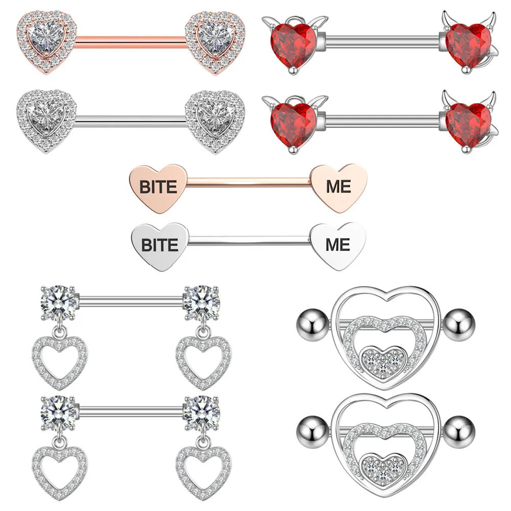 1 Pair 316l Steel Heart Nipple Rings Pendant Barbell Shield Piercing