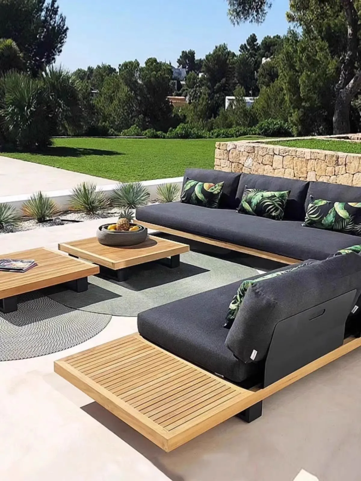 

Уличный комбинированный набор диванов, твердый Тиковый жилой террасы, сада, балкона, стол и стул из ротанга