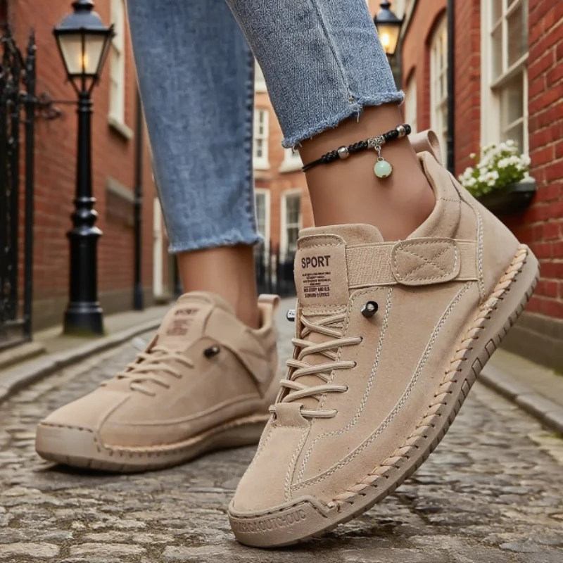 Handmade Leather Women's Loafers Casual Comfort Soft Soled High-quality Motorcycle Boots Fashionable British Tennis Nude Boots