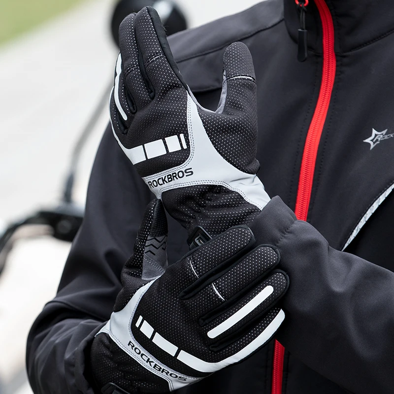 ROCKBROS Windproof Cycling Gloves Touch Screen Riding MTB Bike Bicycle Gloves Thermal Warm Motorcycle Winter Autumn Bike sport gloves