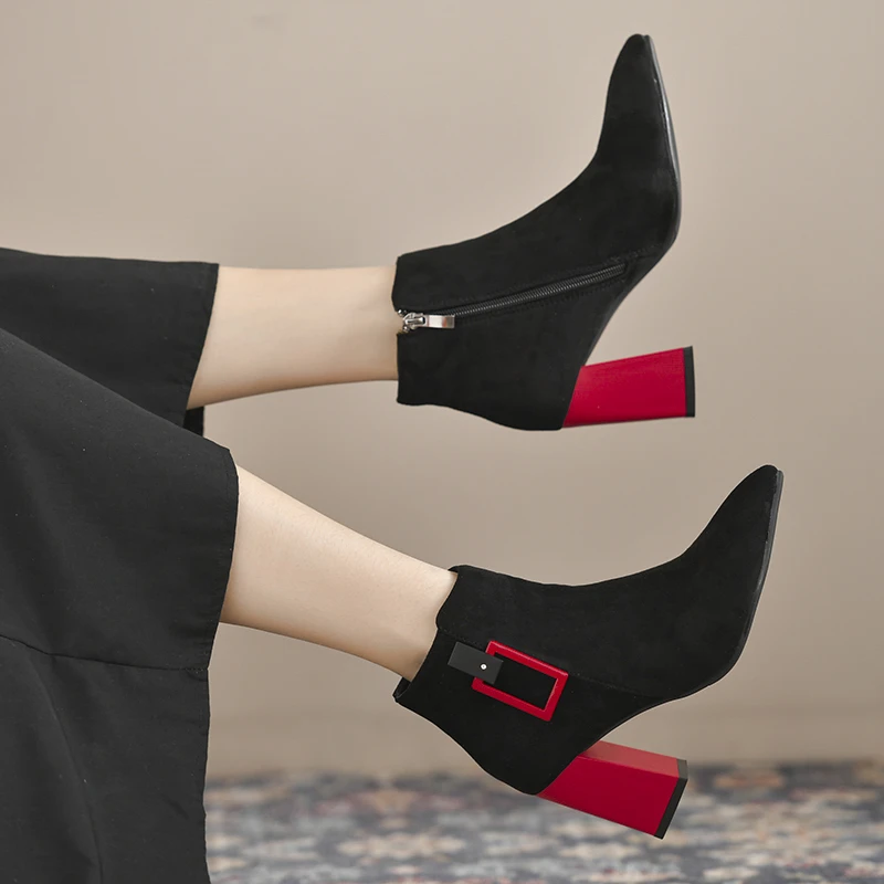 

Boots Women New 2023 Luxury Designer Autumn Shoes Winter Footwear Zipper Leather Fashion Rubber High Heel Pointy Ankle Rock
