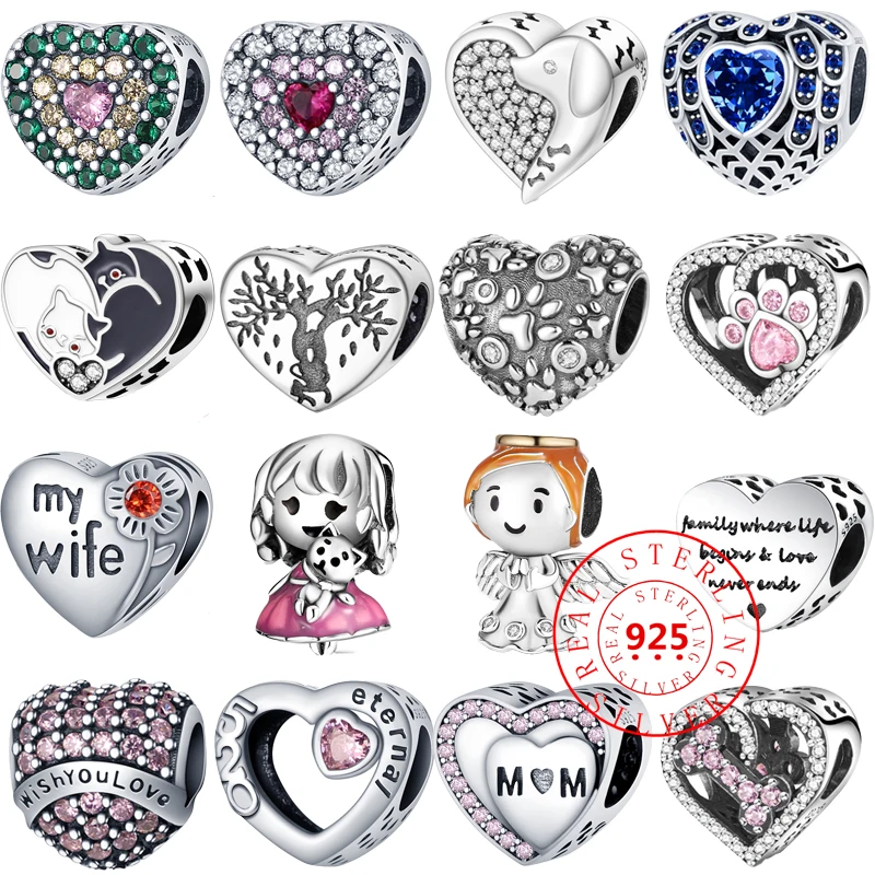 

New 925 Sterling Silver Shiny Love Heart Cute Girl Boy Beads Pendants Fit Pandora Original Charms Bracelets DIY Women's Jewelry
