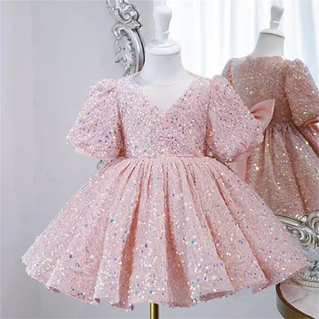 Cute Toddler Flower Girl Dresses Satin Pearls Bow Feather Wedding Birthday Ball Gown Tulle Ruffles Beaded Princess Party Dress 1