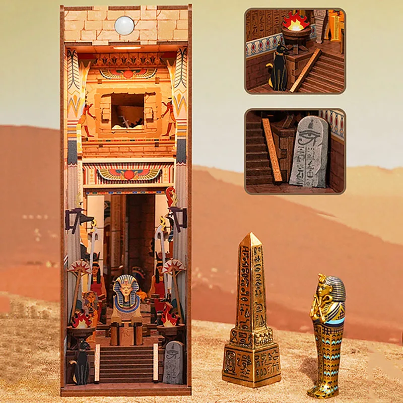 Generic Diy Wooden Book Nook Egypt Pyramid Model Bookend Bookshelf