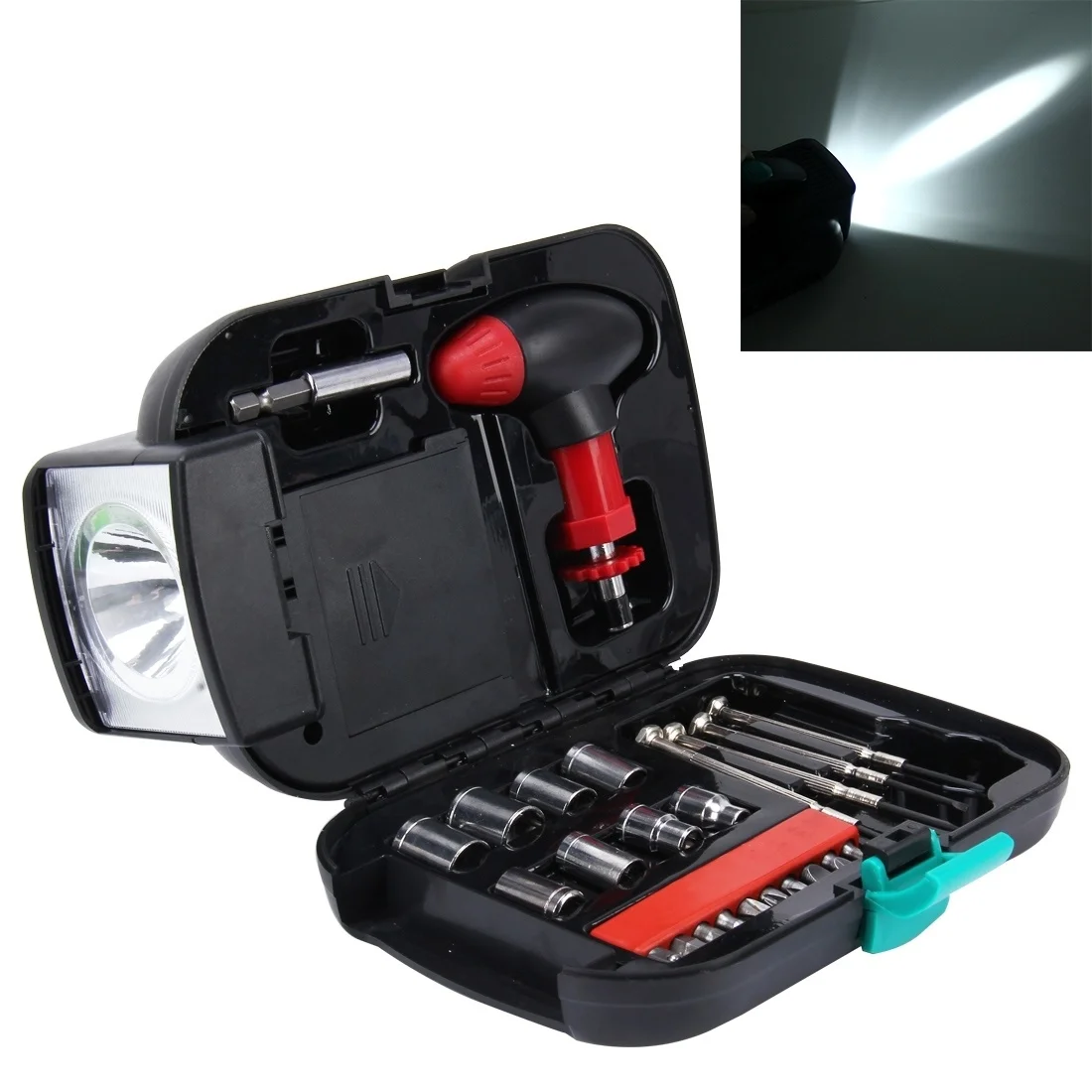 

24 PCS Portable Flashlight Tool Box Set - Portable Auto, Home, Emergency Tool Kit with Flashlight