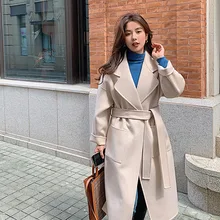 

Women's Fashion High Street Long Wool Coat Autumn And Winter Leisure Thickening Double-Sided Pure Australian Wool Elegant Lapels