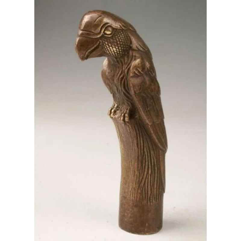 

Old Carving Bronze Lifelike eagle Parrot Statue Cane Head Walking Stick Head