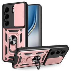 Slide Camera Protection Ring Stand Shockproof Back Cover with for Tecno Camon 40 4G (Rose Gold)