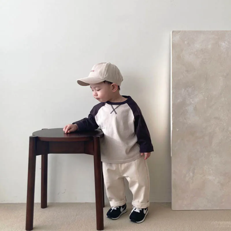 Infant Pure Cotton Bottoming Shirt Boys And Girls Casual Loose Long-sleeved Tshirts Babies Boys Simple O-neck Tops Autumn Wear 2