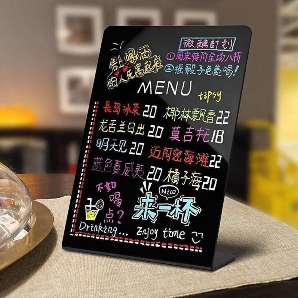 두꺼운 아크릴 칠판 A3/A4/A5/A6 재사용 가능한 탁상용 사인 지울 수 있는 독립형 칠판 학교 사무실용