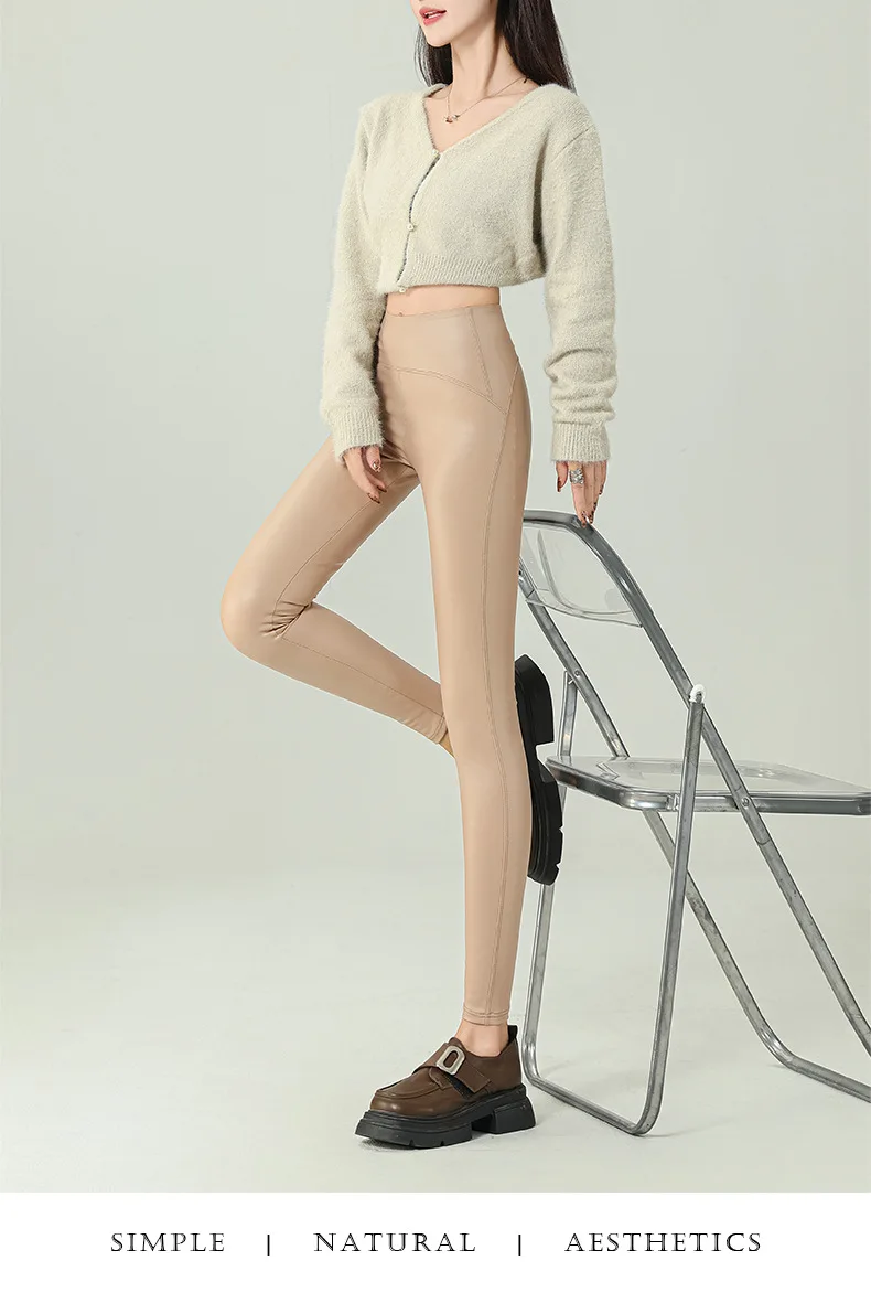 2025 Fall Winter High-Grade Fleece PU Leather Leggings Women High Waist Hip Lift Tight Sexy Faux Leather Warm Leggings