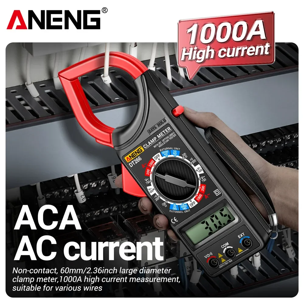 클램프 미터 멀티미터 ANENG DT266 +BT138 배터리 테스터 키트 AC/DC 전압 AC 전류 저항 데이터 홀드 테스터 도구 포함